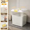 Cubo de arroz transparente con ruedas, engrosado, sellado, a prueba de insectos y humedad, caja de almacenamiento de arroz, móvil con ruedas universales, para almacenar arroz, harina y granos