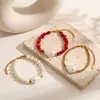 Pulsera Cruz Alienígena Barroca Perla Artificial Piedra Triturada Acero de Titanio Apilable Joyería de Mano de Nicho En Stock Al Por Mayor