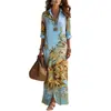 FD2488 Vestido camisa cárdigan con estampado retro estilo francés europeo y americano, vestido maxi bohemio de manga larga
