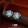Brincos de tarracha coração com flor e gota de óleo azul agulha de prata design fresco estilo doce brincos simples modernos sensação de alta qualidade joia para orelha