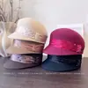 Sombrero de Equitación de Lujo Hecho a Mano para Mujer, Sombrero de Fieltro de Lana Australiana para Otoño e Invierno con Malla, Hebilla de Pedrería, Gorra de Moda