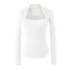 Camiseta de Manga Larga con Cuello Cuadrado Nueva para Primavera/Otoño 2026, Top Básico para Mujer, Adelgazante, Sexy, para Usar por Dentro o por Fuera, Top de Hombro Normal