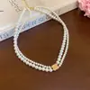 Collar de Diamante Cuadrado Rosa Flor de Cerezo Chapado en Oro Real Perla Cadena de Clavícula de Lujo Accesible Joyería de Nicho para Mujer Gama Alta