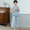 Conjunto nuevo de verano sin mangas estilo chino para niñas mayores, 26 nuevos estilos de ropa infantil, conjunto de dos piezas de chaleco y pantalones cortos para niñas