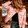 Nueva chaqueta vaquera corta de algodón puro Navidad otoño e invierno estampado 3D personalidad moderna top ajustado para mujer