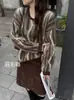 Suéter Jacquard Retrô Gola Redonda Feminino Seda Caxemira Lã Escovada Outono Inverno Novo Solto Estilo Preguiçoso Camada de Base Top
