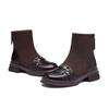 Botas Meia de Tricô Camélia Sola Grossa Couro Macio Retrô para Mulheres Outono e Inverno 2025 Novas Botas Super Quentes Slim Botas Botas Curtas