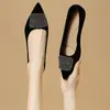 Zapatos de vestir de un solo color para mujer con hebilla cuadrada de temperamento retro, boca poco profunda, punta fina, terciopelo, pedrería, tacón bajo, 2026 Otoño/Invierno, nuevos zapatos para el trabajo