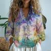 Nova Camisa Feminina de Comércio Exterior 2025 Top Transfronteiriço Gola V Estampada Exquisita Camisa de Tecido de Cânhamo Feita de Amazon D