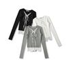 Tricô Spliced de Renda para Mulheres Estilosas 2025 Outono Novo Cardigan Curto de Tricô Falso Duas Peças com Decote V