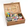 Set de costura, caja de costura casera vintage, caja de almacenamiento de hilo y aguja de coser, herramienta para punto de cruz, caja de costura de madera maciza