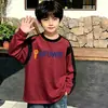 Camiseta de manga larga de algodón puro para niños, moda de primavera y otoño, capa base para niños, cuello redondo de dibujos animados, top holgado estampado versátil, camiseta moderna