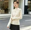 Suéter de malha com design Andy em veludo, de duas peças, com gola semi-alta e detalhes vazados para mulheres, top base slim fit outono e inverno