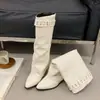 Botas de Mujer Vintage Otoño con Tacón Grueso y Punta Puntiaguda, Remaches 2026 Botas Altas de Cuero Suave, Botas Largas Nuevas con Hebilla de Cinturón