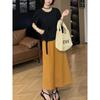 Traje de Top de Tirantes de Manga Corta y Falda Temperamental y de Moda para Mujer Verano Nuevo Estilo Coreano Falda de Cintura Alta Conjunto de Dos Piezas