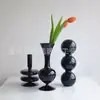 Jarrón Negro de Vidrio Vintage Estilo Francés Contenedor Hidropónico para Flores para Sala de Estar Arreglo Floral Escritorio Decoración del Hogar