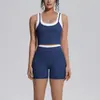 Nuevo conjunto de dos piezas de tank top largo y shorts con bloques de color transfronterizos, ajustado y transpirable, para yoga, deportes, running y fitness