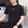 Camiseta Masculina Waffle Manga Curta Cor Pura Verão Fina Camiseta Top Respirável Fresca Camiseta Base para Jovens e Pessoas de Meia-Idade