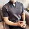 Camisa Polo de Verano 2026 para Hombre, Estilo Chino Nuevo, Ligera, de Lujo, Cuello Alto, Efecto Dos Piezas Falsas, Manga Corta con Colores Contrastantes