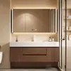 Juego de gabinete de baño estilo mediados de siglo, con encimera de losa de roca, lavabo de cerámica termoformada y tocador de baño con gabinete para lavabo