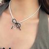 Dulce Metal de Cristal Doble Lazo Collar de Perlas Aretes Moda Lujo Ligero Gama Alta Pequeño Estilo Chanel Joyería Elegante