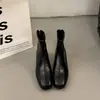 Botines de tacón bajo de moda para 2026, botas de ajuste ceñido para mujer, estilo slip-on versátil, punta cuadrada simple