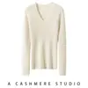 Suéter de cachemira acanalado de cuello en V ajustado para mujer, versátil y adelgazante, de ajuste ceñido, cálido top de punto para otoño e invierno