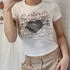 Camiseta de Corte Slim con Estampado Retro de Amor Estilo Americano para Mujer Verano AliExpress INS Chicas Hot Corte Slim Ombliguera Nuevo Estilo Superior
