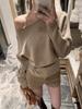 Suéter de Punto de Manga Larga Off-Shoulder Estilo Francés para Mujer, Primavera y Otoño, Gama Alta, Súper Elegante, Capa Interior, Ceñido a la Cintura, Top Petite