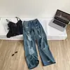 Jeans Largo Rasgado com Strass Hot-fix Estilo Coreano Feminino Verão 2026 Calças Longas Casuais Finas de Cintura Alta Retas Soltas