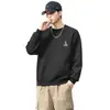 Moletom com gola redonda estampado estilo americano para homens, tendência de outono, casual jovem, solto, manga longa, blusa base pesada para vestir por cima