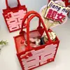 Bolsa de Boda, Bolso de Mano para Dulces de Boda, Bolsa Roja con Palabra Feliz para Regalo de Novia, Bolsa de Regalo de Fieltro