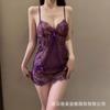 Pijama Sexy Roxo Sabor Puro Sexy Feminino Renda Vazada Malha Alça Saia Casa Alça Tentação qqny