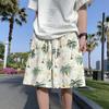Novos Shorts de Praia Masculinos de Verão Finos Largos Casuais de Seda de Gelo Florais Comprimento do Joelho Estilo Coreano Secagem Rápida Tendência Shorts