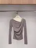 Camiseta de Manga Larga Ajustada con Pliegues Diseño Primavera 2026 para Mujer Dongdaemun One Mone Coreana