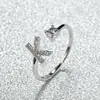 Anillo con Letra de Oro Rosa Nuevo de Amazon Transfronterizo Anillo Abierto con Diamante Blanco Joyería de Mano Anillo Único Personalizado Venta al por Mayor