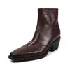 Botas Chelsea de couro bovino lavado com textura para o dia a dia Outono/Inverno 2026 salto grosso salto alto bico quadrado todas em couro genuíno botas de tornozelo para mulheres