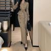 Gabardina Cruzada Corta Color Caqui para Mujer, Atuendo Elegante de Primavera y Otoño, Falda Ajustada al Cuerpo, Conjunto de Dos Piezas con Falda Larga