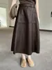 [Kaipu] Falda de Piel Sintética para Mujer, Estilo Retro Francés Otoñal con Trece Filas, Diseño Versátil de Corte A, BQA5203