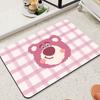 Alfombrilla de baño con diseño de oso de fresa y dibujos animados, absorbente y tapizada, antideslizante, para puerta de entrada