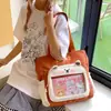 Bolsa Criativa Estilo Coreano de Alta Aparência Ursinho Fofo para Aluno com Cores Contrastantes, Bolsa Tote Transparente Cartoon de Grande Capacidade para Livros