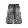 Shorts Capri Jeans Amazon Padrão Relâmpago Amarração 14 oz Acima do Joelho Casuais de Comprimento Médio Perna Larga para Homens Tendência