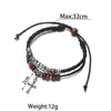 Pulseira Masculina Ajustável de Camada Dupla Trançada com Pingente Antigo de Moeda Étnica de Liga Vintage Cruz Folha Coração