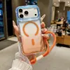 Funda magnética de dos colores degradados adecuada para Ip17/18 Promax, funda para teléfono móvil Apple 16 anticaíble tres en uno con cordón