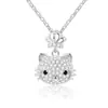 Série Animada Europeia e Americana S925 Prata Esterlina Colar de Gato Hello Kitty com Diamantes Microincrustados e Pingente Exquisito Corrente para Clavícula