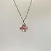 Collar de Trébol de Cuatro Hojas Rosa Joyería para Mujer, Estilo de Lujo Ligero de Nicho de Alta Gama, Circonita Brillante, Elegante Colgante de Flor, Cadena para Clavícula