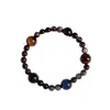 Pulsera de Obsidiana Plateada Natural con Piedras de Ojo de Tigre Rojo y Ojo de Tigre Azul, Pulsera Vintage Unisex, Serie Versátil Planeta, Moda al por Mayor