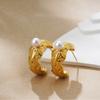 Aretes Transfronterizos Europeos y Americanos de Oro de 18K Acero Inoxidable Ola Perla Exagerados Aretes en Forma de C Aretes Simples Franceses de Lujo Ligero