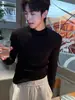 Suéter de Punto Canalé de Alta Elasticidad Cuello Medio Alto para Hombre 2026 Otoño/Invierno Color Sólido Manga Larga Prendas de Punto Corte Ajustado Capa Base