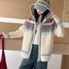 Roupas infantis, coleção de outono para meninas, cardigã com capuz, novo estilo 2026, para meninas de tamanho médio e grande, coleção de primavera e outono, suéter Fair Isle